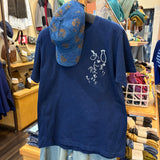 Indigo-dyed T-shirt: "Don't drink too much!"