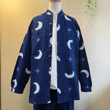 スタンドカラー　メンズシャツ 　藍無地／<NEW>絞り柄