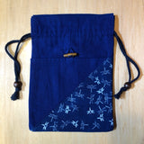 Indigo-dyed drawstring pouch