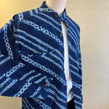 スタンドカラー　メンズシャツ 　藍無地／<NEW>絞り柄