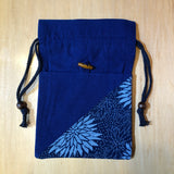 Indigo-dyed drawstring pouch