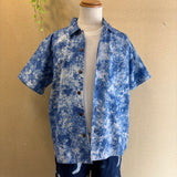 Men's Short-Sleeve Shirt - Indigo Dye, Murakumo Shibori