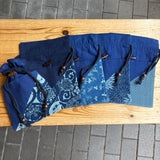 Indigo-dyed drawstring pouch